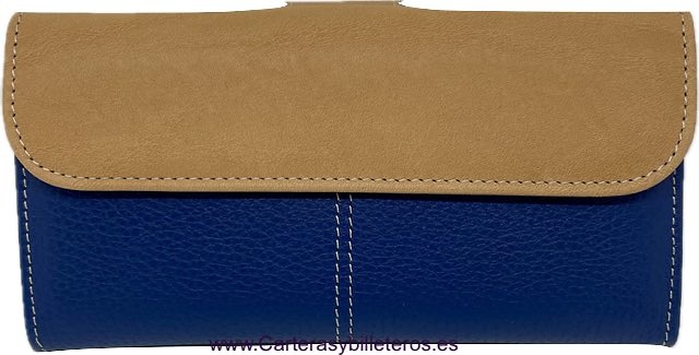 LARGE WOMEN'S LEATHER WALLET IN NAVY BLUE LEATHER 
