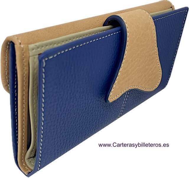 LARGE WOMEN'S LEATHER WALLET IN NAVY BLUE LEATHER 