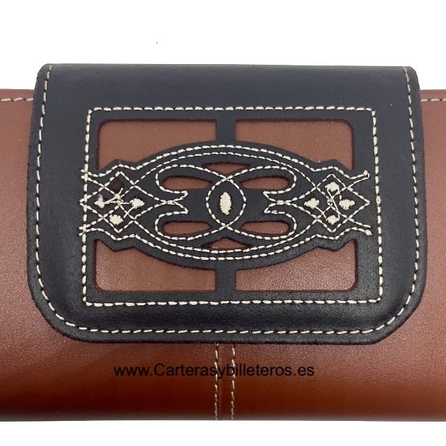 LARGE WOMEN'S LEATHER WALLET UBRIQUE WITH EMBROIDERY CLASP 