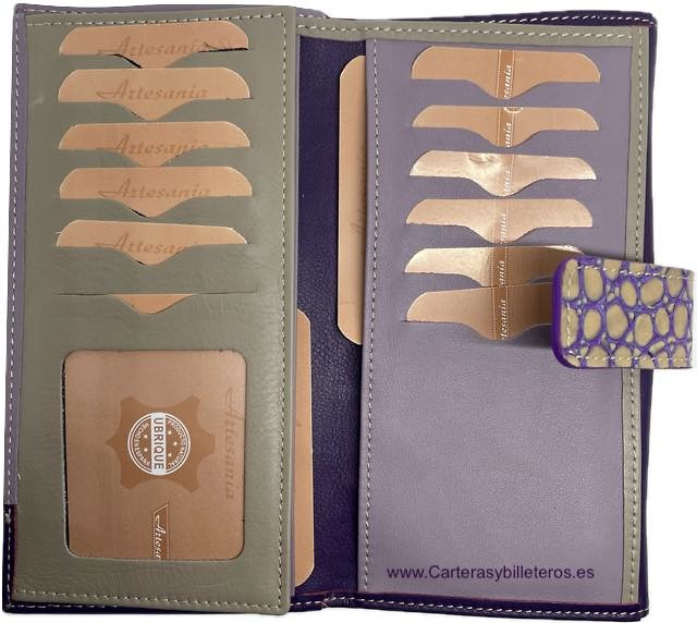 LARGE WOMEN'S PURPLE LEATHER WALLET LILAC WITH PURPLE TRIMMING 