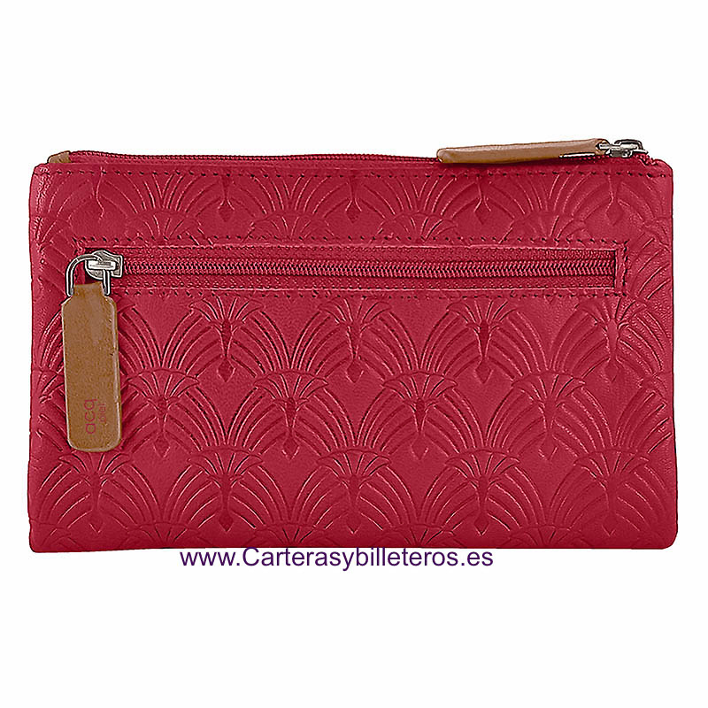 LARGE WOMEN'S WALLET CARD HOLDER IN QUALITY LEATHER WITH DOUBLE PURSE WITH ZIPPER CLOSURE 