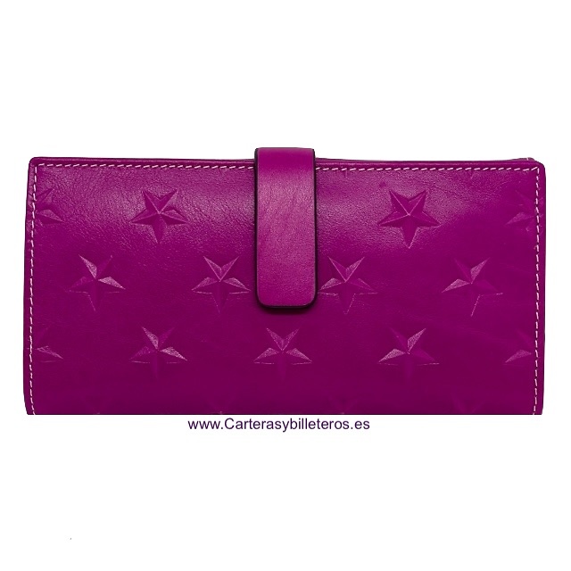LARGE WOMEN'S WALLET IN LILAC EXTRA SOFT UBRIQUE LEATHER WITH RELIEF STARS 