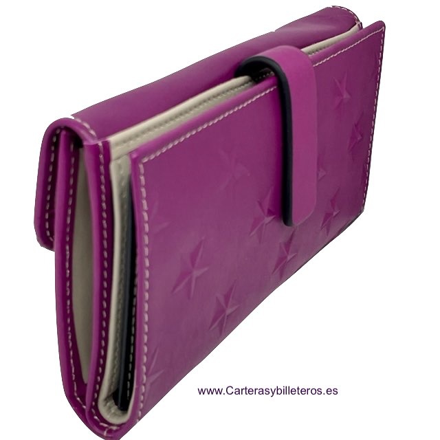 LARGE WOMEN'S WALLET IN LILAC EXTRA SOFT UBRIQUE LEATHER WITH RELIEF STARS 