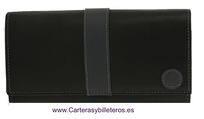 LARGE WOMEN'S WALLET WITH PURSE COLSED WITH NOZZLE ALL MADE IN LEATHER 