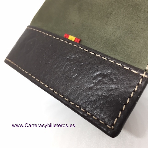 LEATHER AND NOBUCK WALLET WALLET WITH FLAG FOR 8 CARDS AND EXTERIOR CLOSURE HIGH QUALITY 