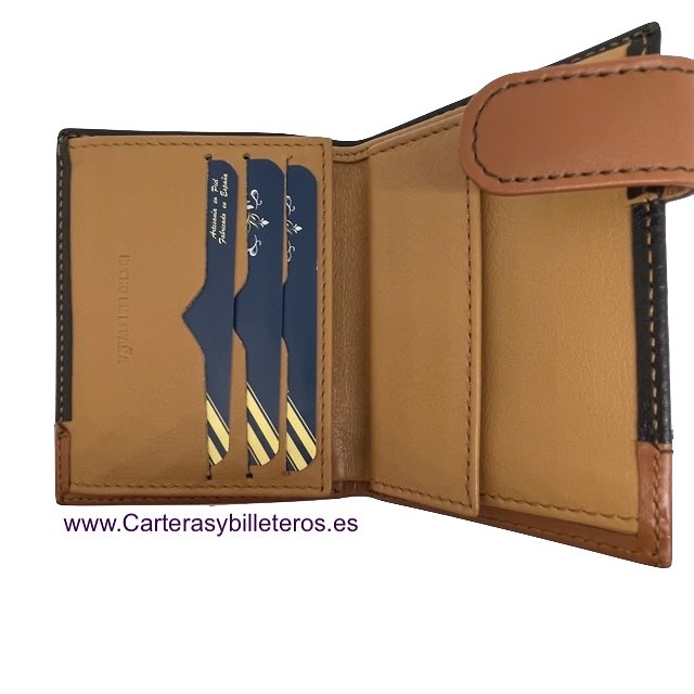 LEATHER AND WALLET WITH FLAG FOR 8 CARDS AND EXTERIOR CLOSURE HIGH QUALITY 