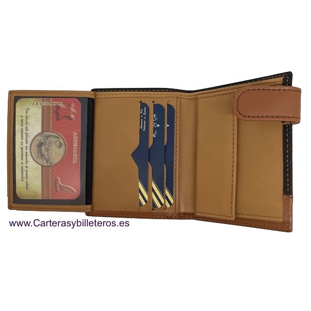 LEATHER AND WALLET WITH FLAG FOR 8 CARDS AND EXTERIOR CLOSURE HIGH QUALITY 