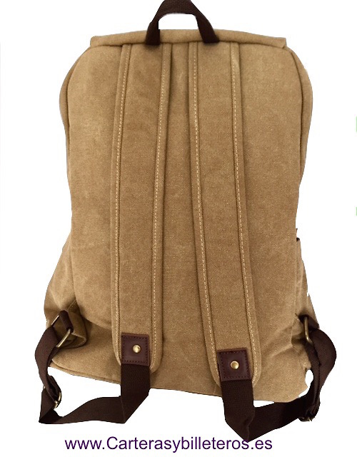 LEATHER BACKPACK AND CANVAS EXTRAFUERTE WITH WING AND DOUBLE CLOSURE 