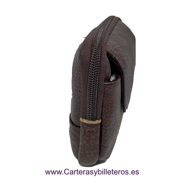 LEATHER BAG TO CARRY AROUND THE WAIST WITH ZIP AND OUTSIDE POCKET. 