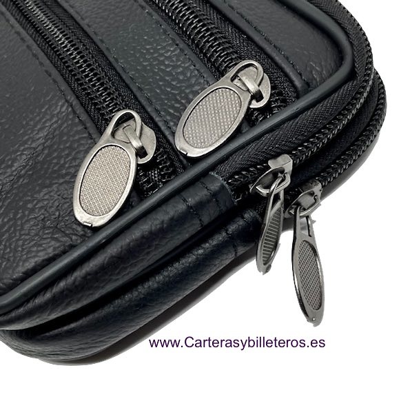 LEATHER BAG WITH HANDLE AND FOUR ZIPPER POCKETS 