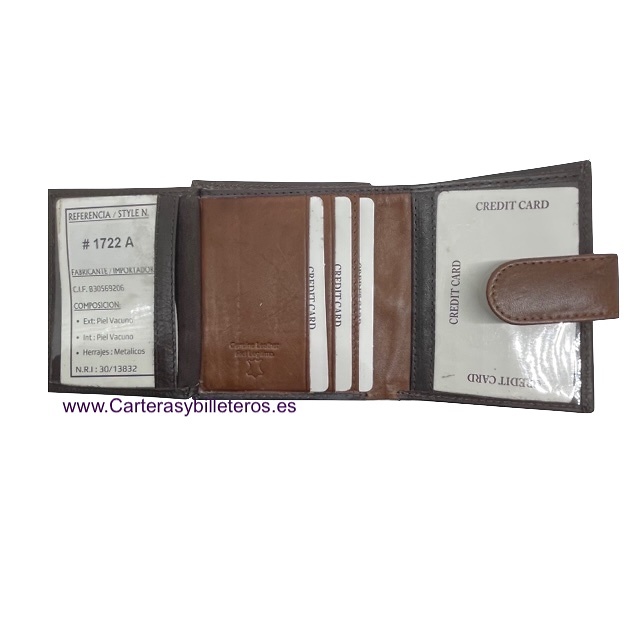 LEATHER BILLFOLD WALLET WALLET WITH OUTSIDE PURSE AND CLOSURE STRAP - 4 COLORS 