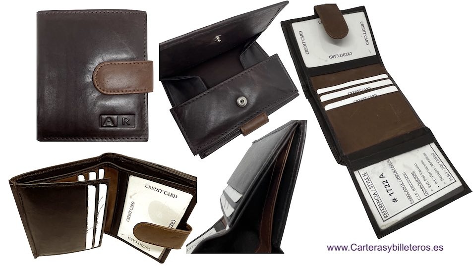 LEATHER BILLFOLD WALLET WALLET WITH OUTSIDE PURSE AND CLOSURE STRAP - 4 COLORS 