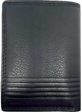LEATHER CARD WALLET WALLET WITH EMBOSSED RIBBED DECORATION 