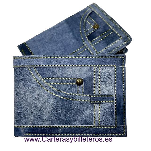 LEATHER DENIM WALLET WITH CARD FOLDER AND PURSE 
