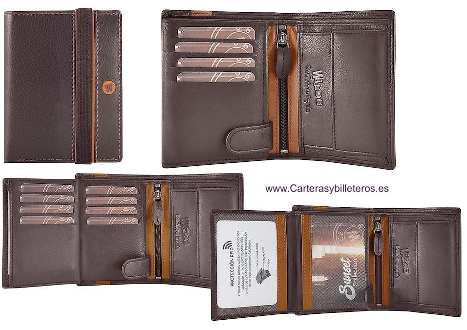 LEATHER MEN'S WALLET WITH ELASTIC CLOSURE AND PURSE -TWO COLORS- 