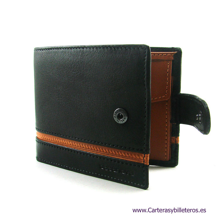 LEATHER MEN'S WALLET WITH PURSE AND EXTERIOR CLOSURE 