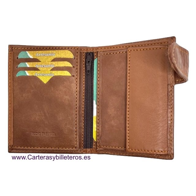 LEATHER PURSE WALLET WITH CLOSURE AND QUICK ACCESS OUTSIDE POCKET 