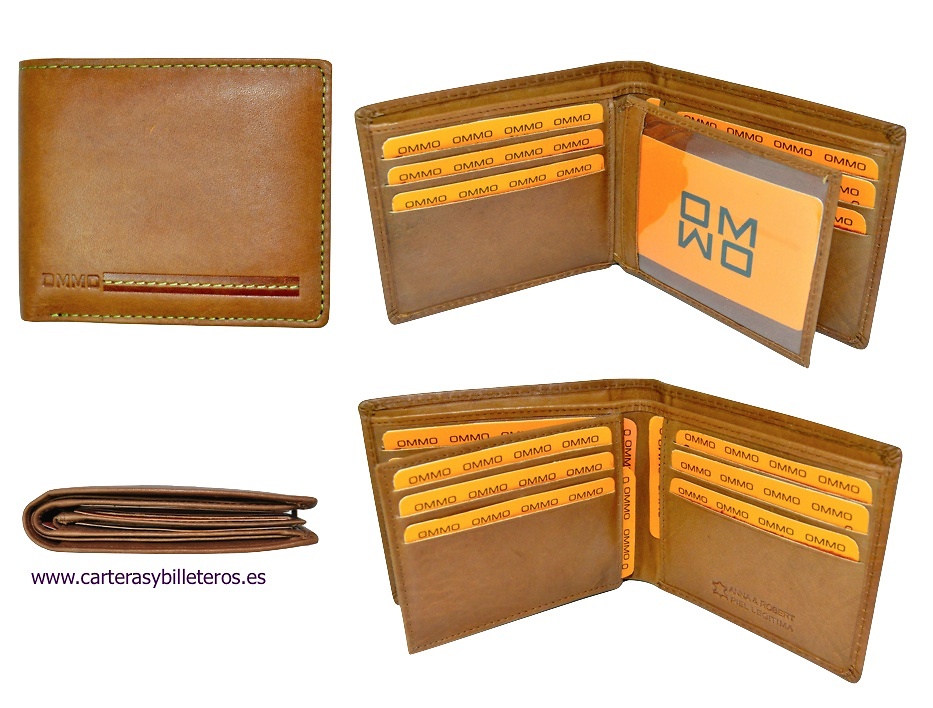 LEATHER WALLET CARD HOLDER WITH STYLISH CONTRAST TOP-STITCHING 