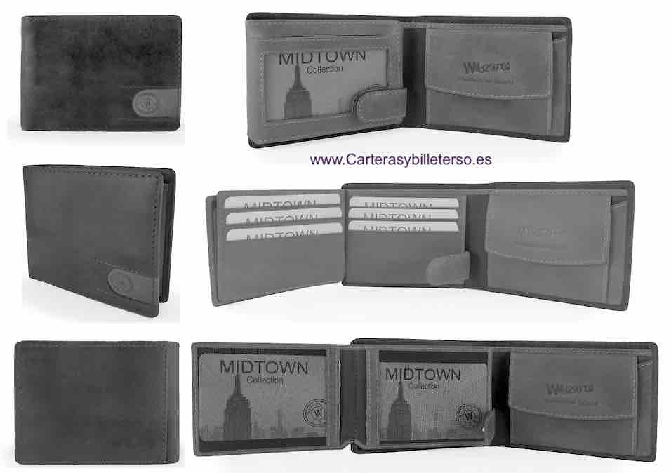 LEATHER WALLET CARD TWO TONE WITH HORIZONTAL PURSE AND RFID Security system 