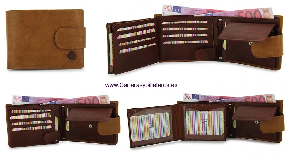 LEATHER WALLET CARD TWO TONE WITH PURSE AND CLOSED 