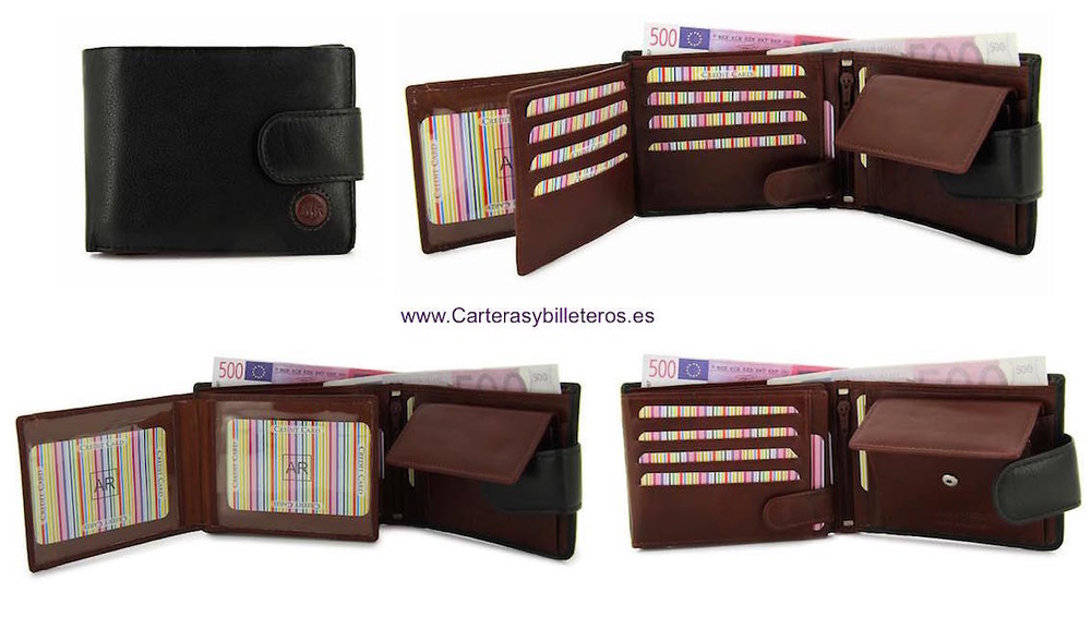 LEATHER WALLET CARD TWO TONE WITH PURSE AND CLOSED 