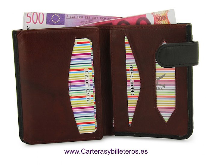 LEATHER WALLET CARD WITH PURSE TWO TONE 