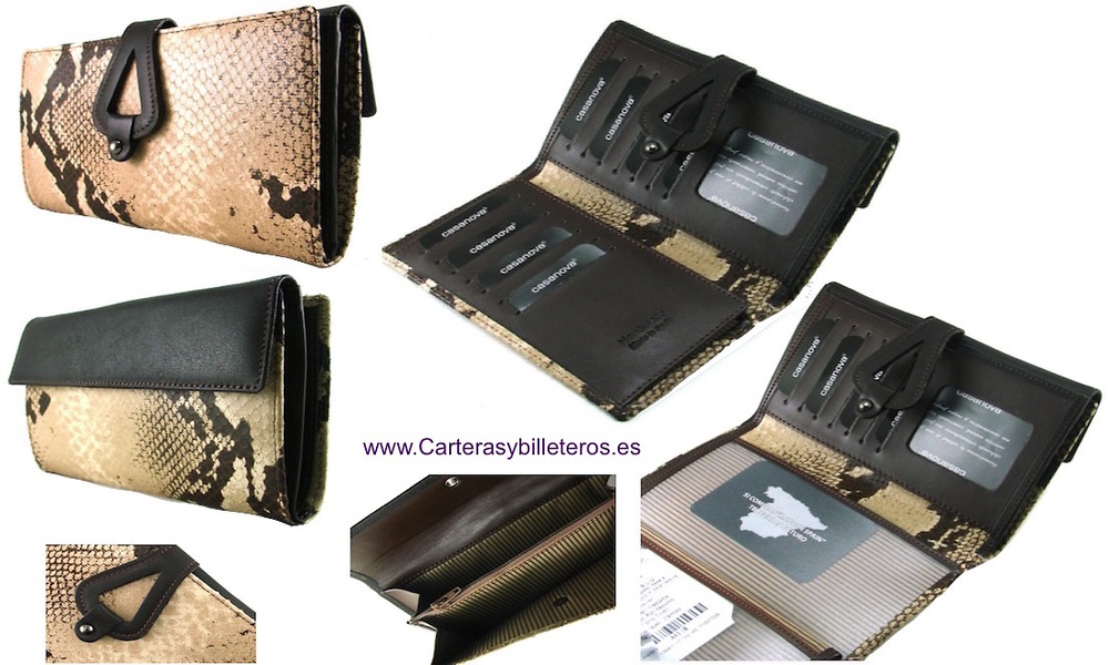LEATHER WALLET FOR WOMAN SNAKE PRINT ANIMAL MADE IN SPAIN 