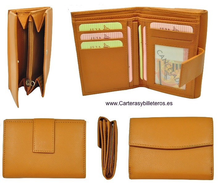 LEATHER WALLET PURSE WALLET WOMAN WITH DOUBLE. 