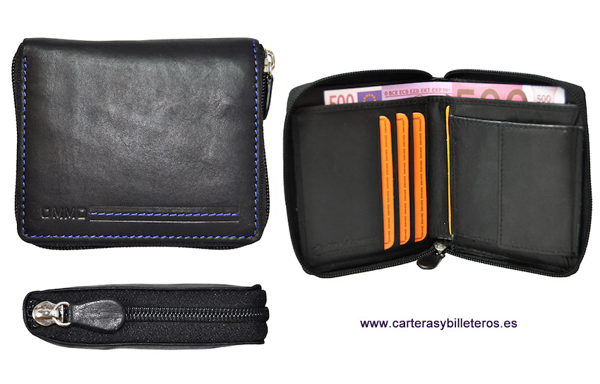 LEATHER WALLET PURSE WITH EXTERIOR ZIPPER 