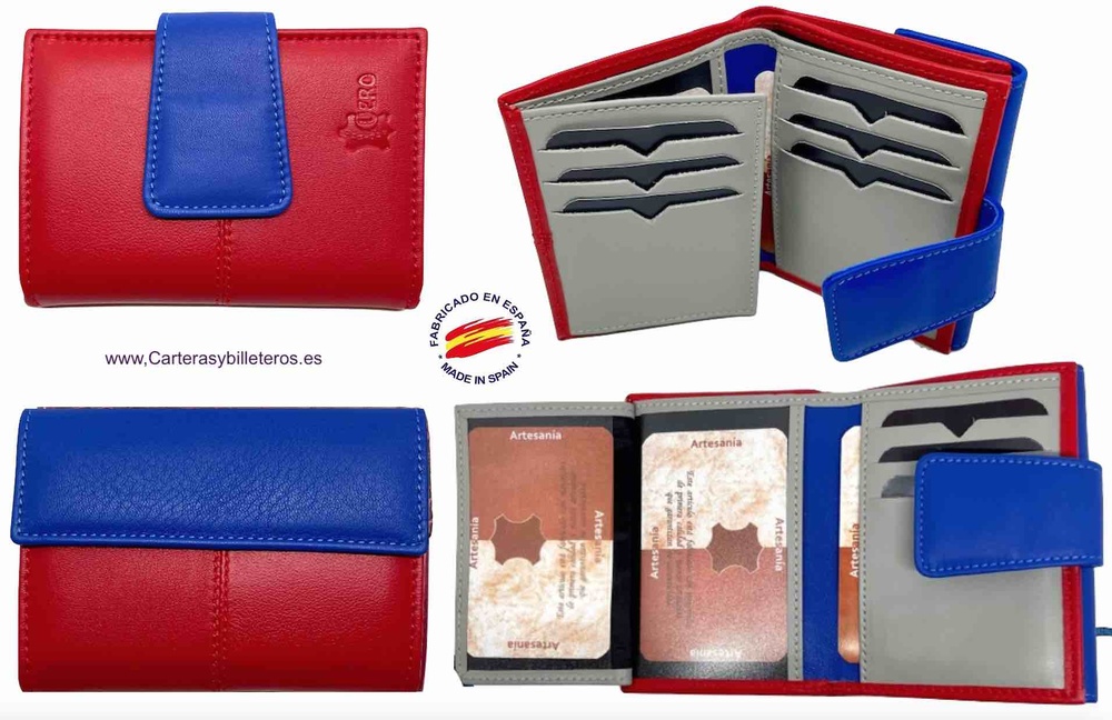 RED AND BLUE LEATHER WOMEN'S MINI WALLET 