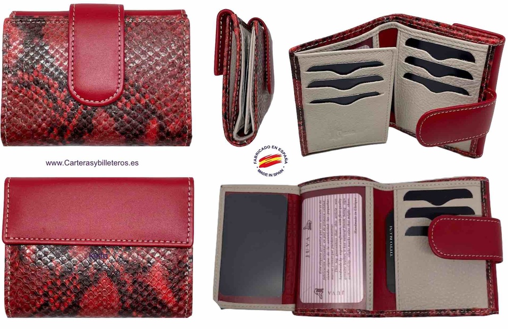 WOMEN'S RED SNAKE LEATHER WALLET 