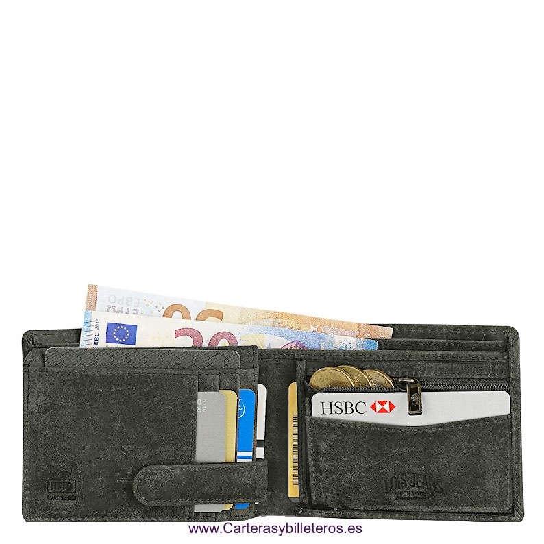 LOIS WALLET IN JEANS-STYLE COW LEATHER WITH FIRE ENGRAVED BRAND FOR MEN 