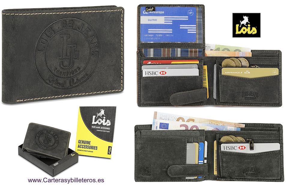 LOIS WALLET IN JEANS-STYLE COW LEATHER WITH FIRE ENGRAVED BRAND FOR MEN 