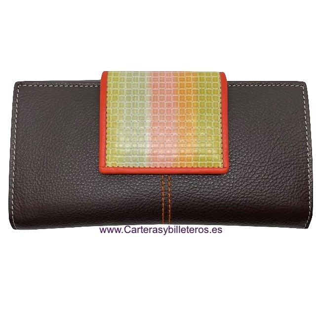 LONG WOMEN'S LEATHER UBRIQUE WALLET WITH RAINBOW CLOSURE 
