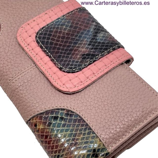 LONG WOMEN'S SNAKE AND MAUVE COW LEATHER WALLET 
