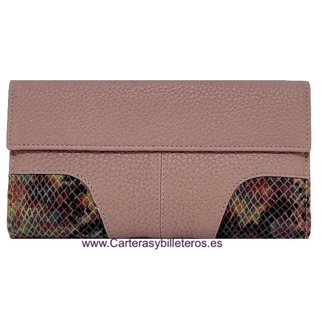 LONG WOMEN'S SNAKE AND MAUVE COW LEATHER WALLET 
