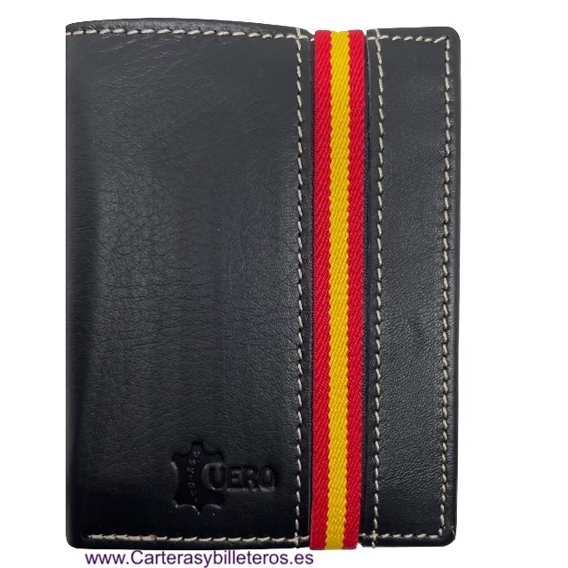 LUXURY LEATHER WALLET CARD HOLDER WITH PURSE AND SPAIN FLAG 8 CARDS 