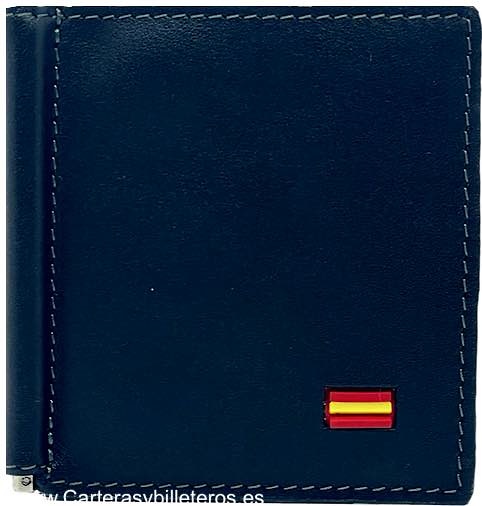 LUXURY LEATHER WALLET WITH MONEY CLIP AND COIN PURSE WITH SPANISH FLAG 