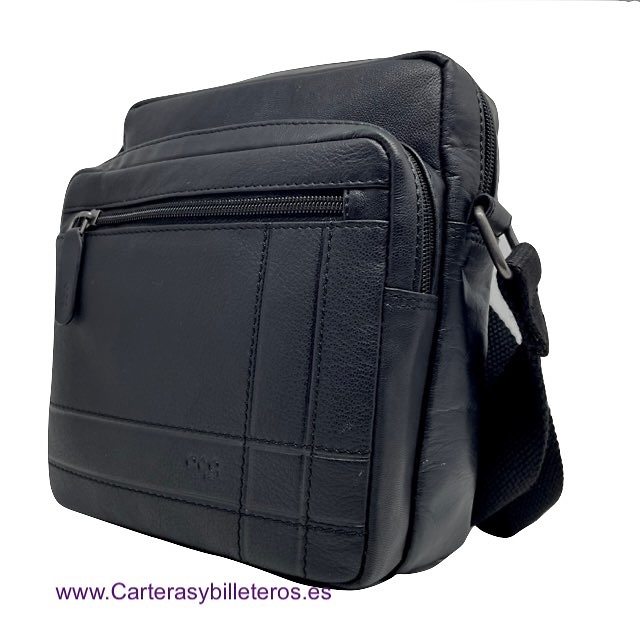 LUXURY MEN'S LEATHER BAG WITH EXTERIOR AND INTERIOR POCKETS 