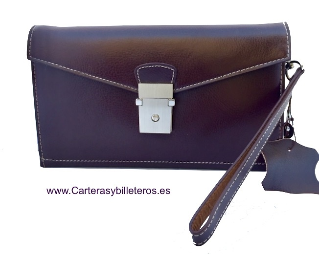 MAN HAND BAG OF LEATHER WITH HANDLE AND POCKETS 