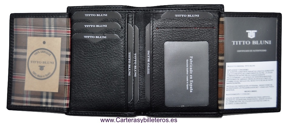 MAN WALLET BLUNI TITTO MAKE IN LUXURY LEATHER 18 CREDIT CARDS GRAPHITEC 