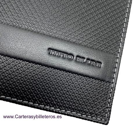 MAN WALLET BRAND BLUNI TITTO MAKE IN LUXURY LEATHER GRAPHITEC FOR 16 CREDIT CARDS 