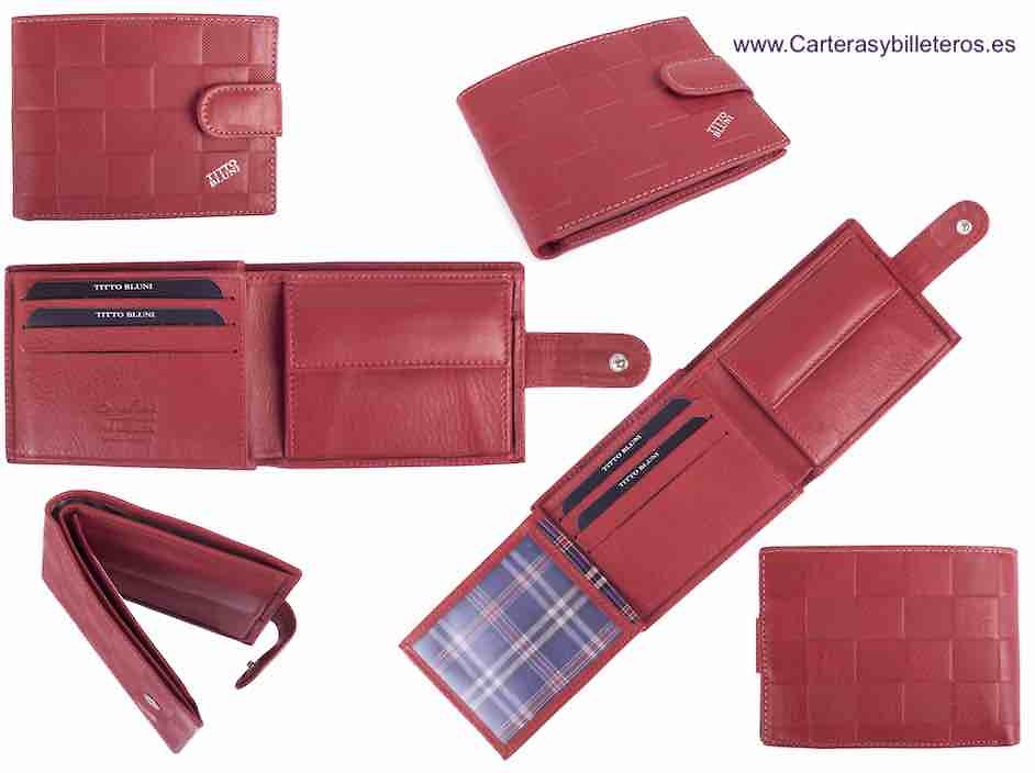 Titto Bluni men's wallet in pomegranate embossed checkerboard effect leather 