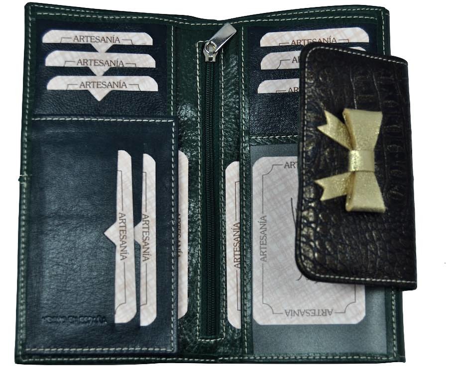 MEDIUM WALLET WOMEN'S WITH A LEATHER BOW WITH TIE MADE IN SPAIN 