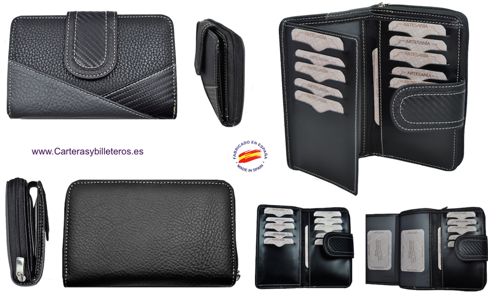 MEDIUM WOMEN'S LEATHER AND CARBON FIBER WALLET 