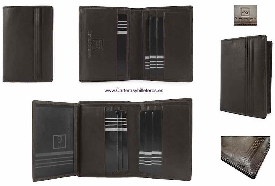 Small and thin card holder with wallet made of brown nappa leather 