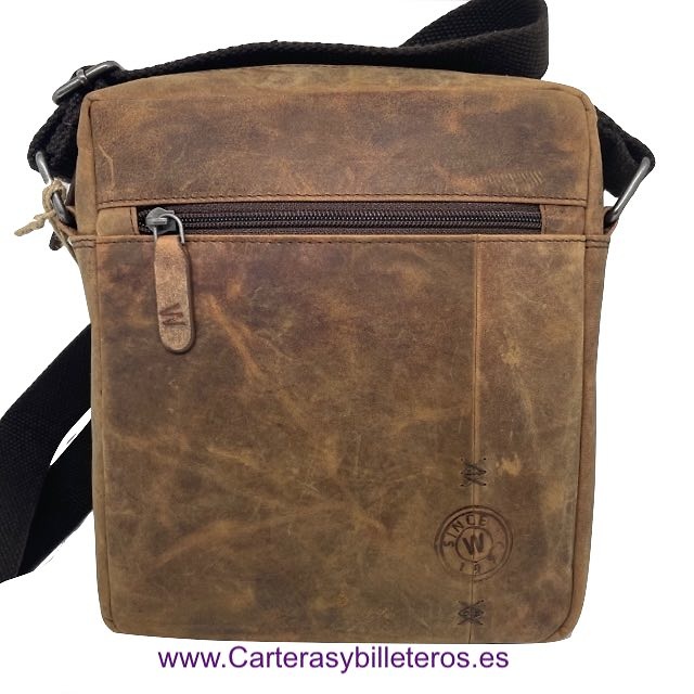 MEN'S LEATHER BAG WILDZONE BRAND WITH OUTSIDE AND INSIDE POCKETS 