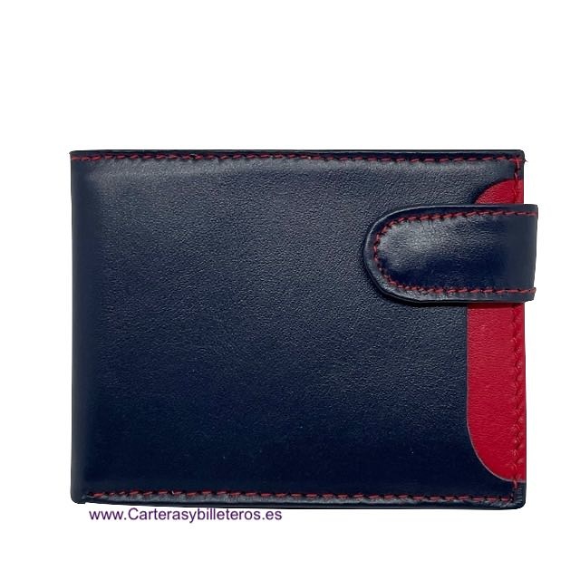 MEN'S LEATHER WALLET WITH COIN PURSE AND EASY-ACCESS OUTSIDE POCKET, BLUE RED 