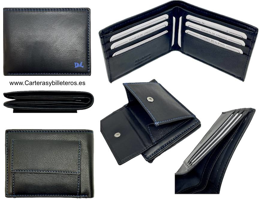 MEN'S LEATHER WALLET WITH DOUBLE BILLFOLD WALLET AND EXTERNAL COIN PURSE 