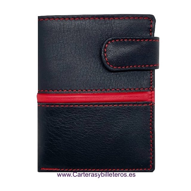 MEN'S LEATHER WALLET WITH EXTERNAL ZIP AND RED EMBROIDERY 